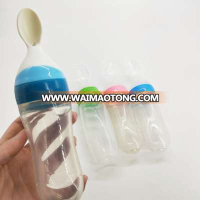 Wholesale Baby Food dispensing spoon feeder for toddlers Silicone food bottle for cereal and baby food silicon squeeze feeder